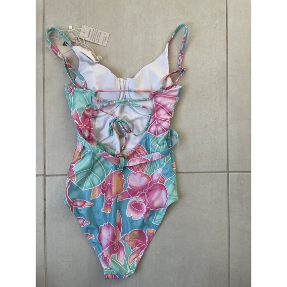 Kenny Flowers Swim One Piece Swimsuit Maui Tropical Floral MISSING BELT - Picture 5 of 9